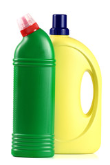 bottle of dishwashing detergent isolated on white background