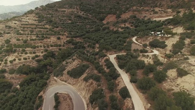 Aerial Footage of a Street in the hills of crete / greece