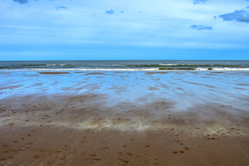 Beach and sea background. St Cyrus, Aberdeenshire, Scotland, UK.