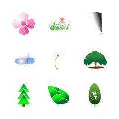 icon Nature with grass, fir-tree, tornado, cloud and green