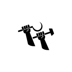 Hands holding a sickle and a hammer icon. Element of communism illustration. Premium quality graphic design icon. Signs and symbols collection icon for websites, web design
