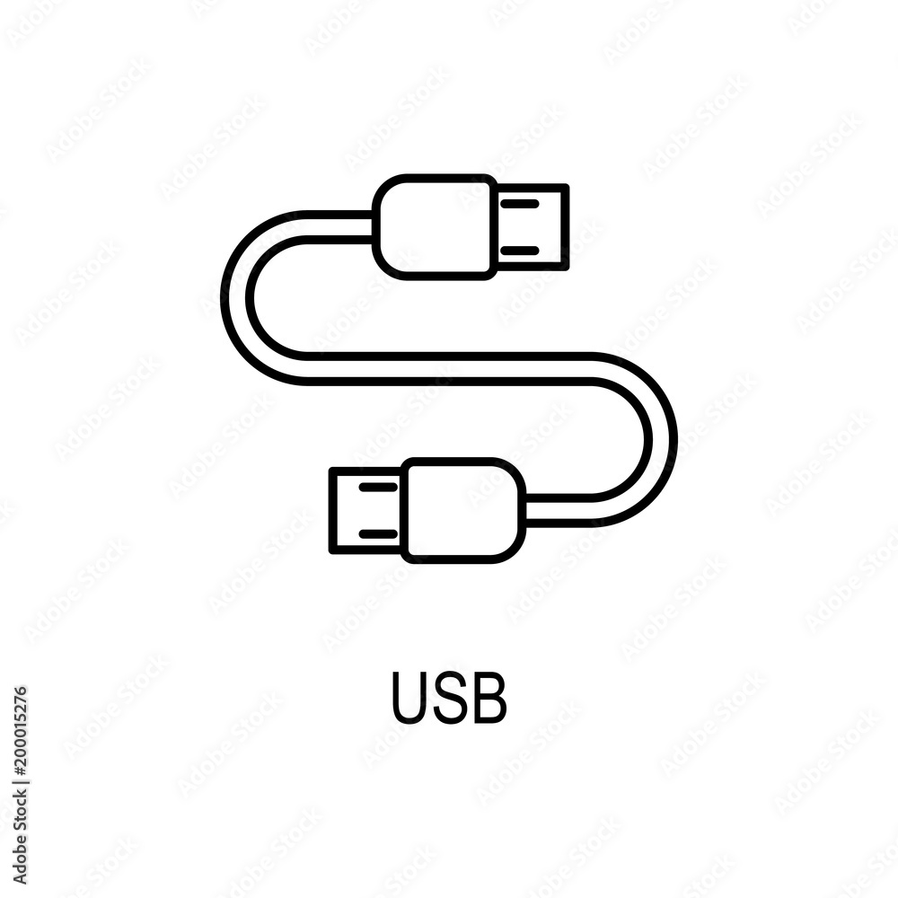 Poster usb cable icon. element of computer part for mobile concept and web apps. thin line icon for website