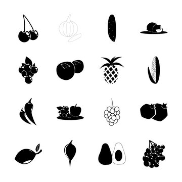 icon Fruits And Vegetables with mango, vitamin, sweet, eatable and cocuber