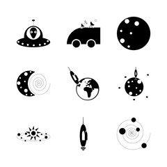icon Cosmos with astrology, cosmos, solar sistem, mercury and alien plane