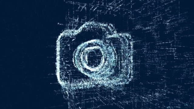 Logo of photo camera, loop news animation. Intro energetic action of abstract photo camera