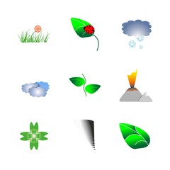 icon Nature with tornado, leaf, leave, lava and cloud