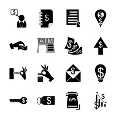 Obraz premium icon Currency with atm machine, business, growing up, bank and banknote