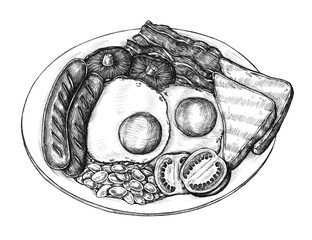 Hand-drawn American breakfast set