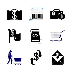 icon Shopping Tools with finance, banking, bank, bag and deposit