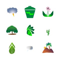 Obraz premium icon Nature with recycle, travel, organic, clouds and lightning and cactus