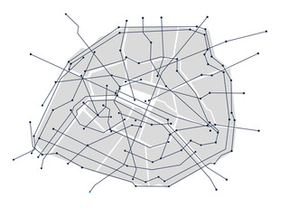 Digital city. Plan of the city in the form of an electronic scheme. Stylized linear drawing. Vector graphics