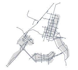 Digital city. Plan of the city in the form of an electronic scheme. Stylized linear drawing. Vector graphics