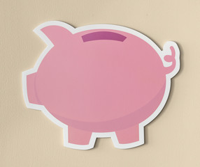 Pink piggy bank savings icon