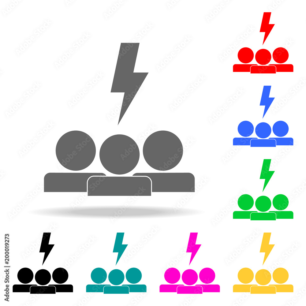 Poster complexities and strikes by the team icon. elements of teamwork multi colored icons. premium quality