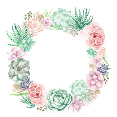 Watercolor Succulents & Roses Wreath