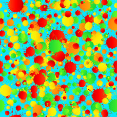 Yellow, red, green, turquoise watercolor drops seamless pattern