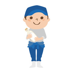 職業のイラスト。笑顔で働く男性酪農家。