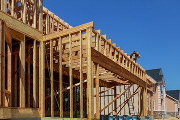 Fototapeta na wymiar Wood Building frame at Multi-Family Housing Construction