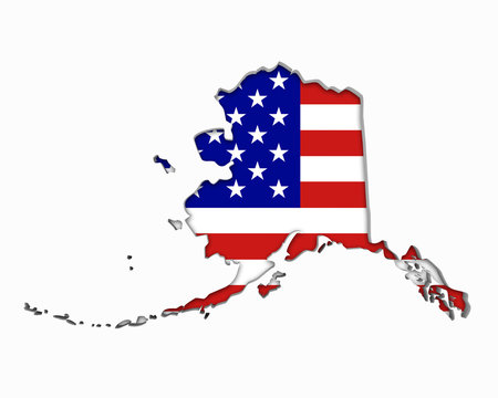 Alaska AK USA Flag Stars Stripes Map 3d Illustration