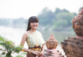 Beautiful young Thai girl with Thai style dressing, Ayutthaya, Thailan