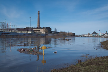 RUSSIA, TULA - APRIL 08, 2017: Upa River burst its banks.