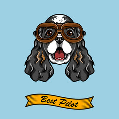 Cocker spaniel pilot. Pilots glasses. Vector illustration