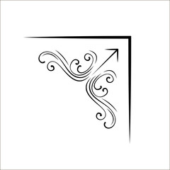 Filigree flourish corner. Swirls, Calligraphic design element, page decoration. Vector.