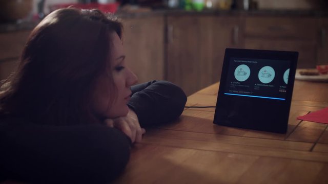 4k Woman Checking Shops Nearby on Smart Home Device