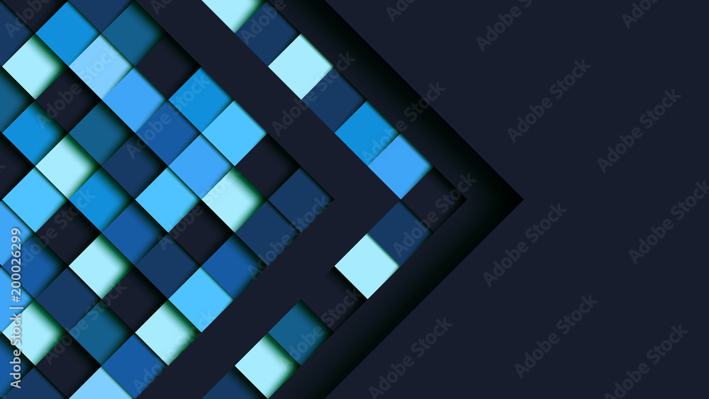 Aufkleber Abstract blue square geometric shape paper cut layer background.Paper art style of cover design for business banner template and material design.Vector illustration.