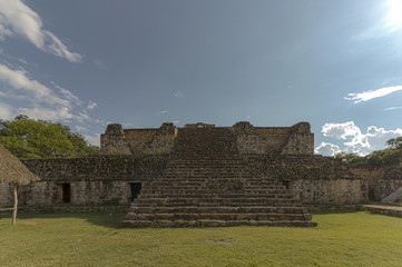 Mayan acropolis EkBalam in Mexico. These ruins are extremely well kept. Stone walls and pyramids were restored by expert anthropologist. 