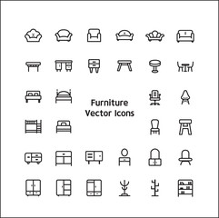 	 Stock vector illustration - Outline web icon set linear icon furniture and chair , deco