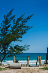 Narrow street with the sea at its end.