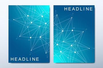The minimalistic vector template for brochure, cover, flyer, annual report, leaflet. Minimal abstract composition with molecule structure. Future geometric template. medical, science background.