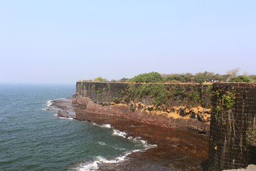 Fototapeta na wymiar Suvarndurg fort, back view of bastion and Arabic sea, Fateghad, Kokan. Maharashtra