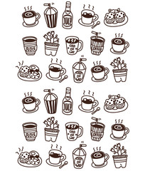 stock illustration coffee doodle icon set