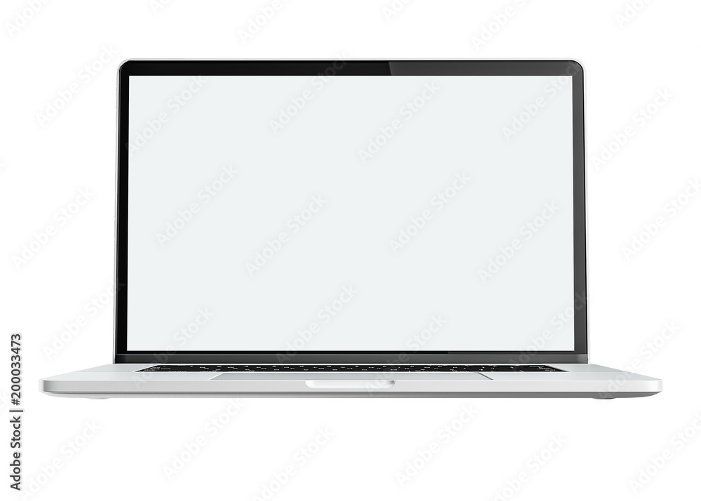 Poster Modern computer laptop isolated on white background with blank screen for mockup with cliping path