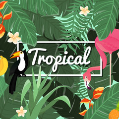 Tropical Flowers Background. Summer Design. Vector.