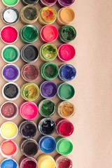 Row rainbow paint flat lay
