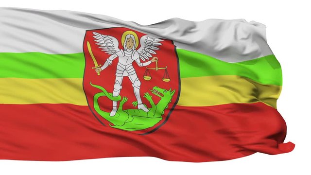 Biala Podlaska flag, city of Poland, realistic animation isolated on white seamless loop - 10 seconds long (alpha channel is included)