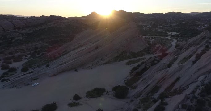 Aerial Flying Toward Vasquez Rocks Formation at Sunset in Southern California in 60 Frames Per Second (D-Cinelike)