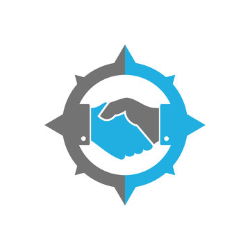 Handshake Compass Logo Icon Design