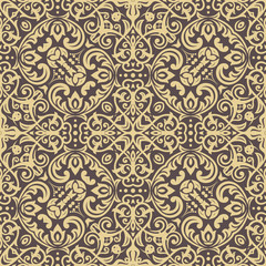 Classic seamless vector pattern. Damask orient brown and golden ornament. Classic vintage background. Orient ornament for fabric, wallpaper and packaging
