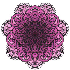 Vector hand drawn doodle mandala with tracery. Ethnic mandala with colorful ornament. Isolated on white background. Doodle illustration.