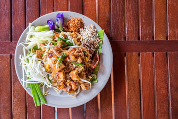 Pad Thai of Noodle stir-fried with meat and vegetable, traditional food
