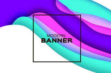 3D abstract background with paper cut shapes. .Layered tunnel landscape wave background. Modern banner. Shadows box. Vector design for business presentations, flyers, posters. Neon bright color.