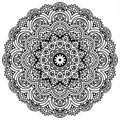 Black and white mandala vector isolated on white. Vector hand drawn circular decorative element.