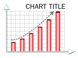 Illustrative chart, template with red columns and rising trend curve, infographic element