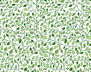 Vector Green Leaves Pattern Isolated on White Background.