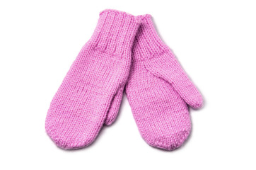 Pink mittens isolated on white background