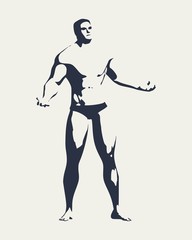 Bodybuilder silhouette. Muscular man posing. Super hero pose